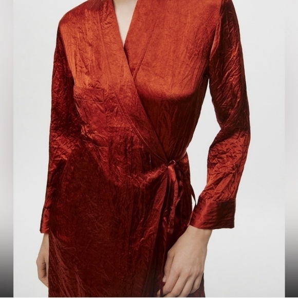 New Zara Woman Collection ZW Satin Effect Wrinkle Wrap Kimono Robe Dress NWT - Picture 5 of 12